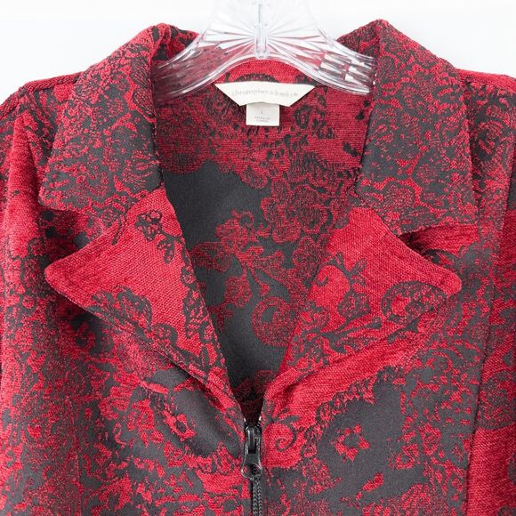 Christopher & Banks Chenille Brocade Full Zip Jacket Womens Large Red Whimsigoth - Picture 5 of 15